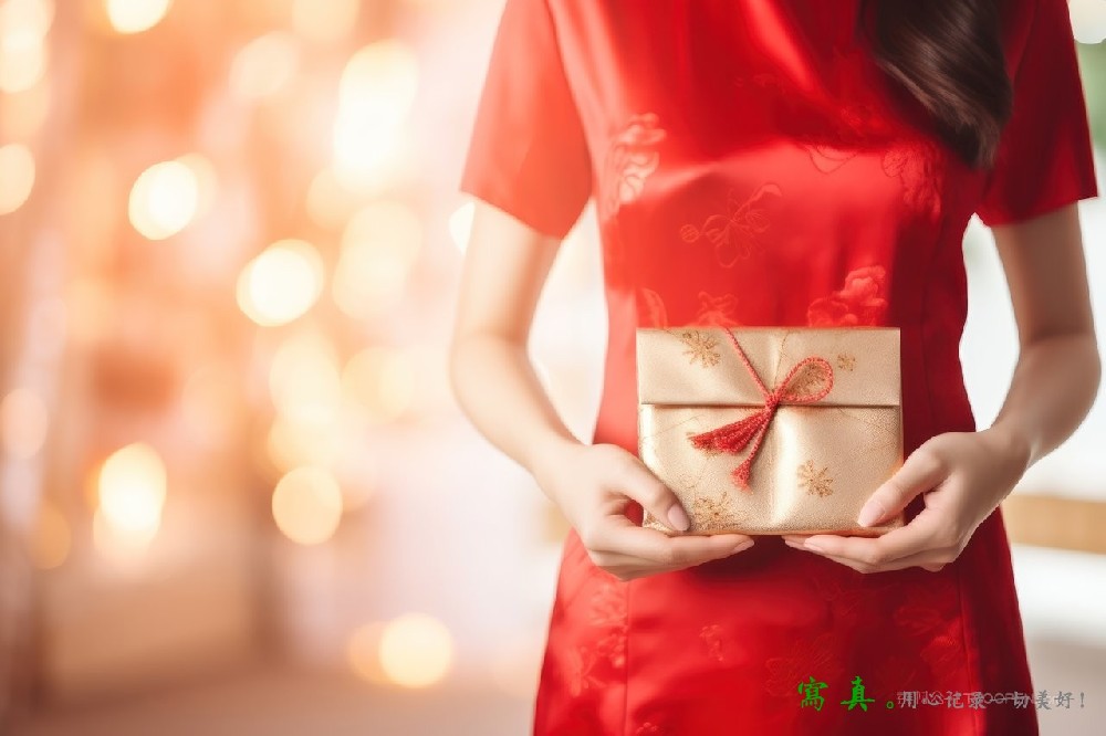 新年旗袍女人拿礼物