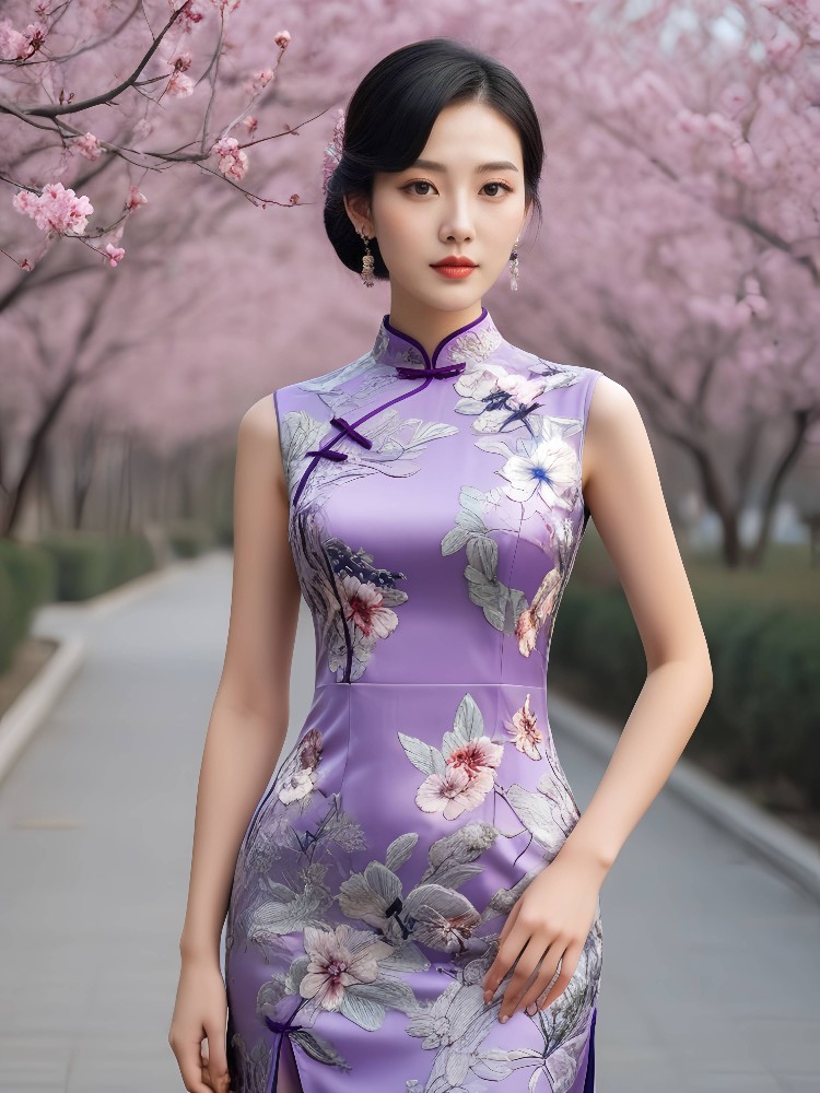 穿越时光的紫色韵味：旗袍美人的复古风情