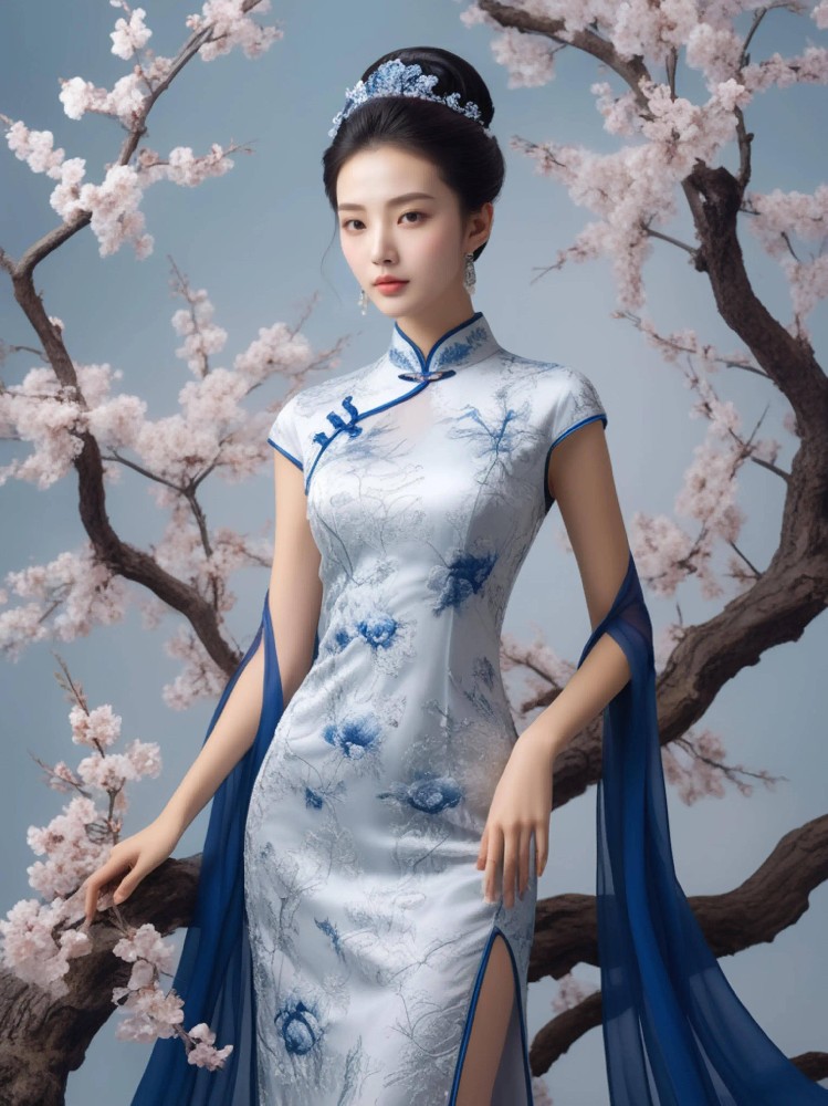 超级模特演绎青花旗袍，东方之美熠熠生辉