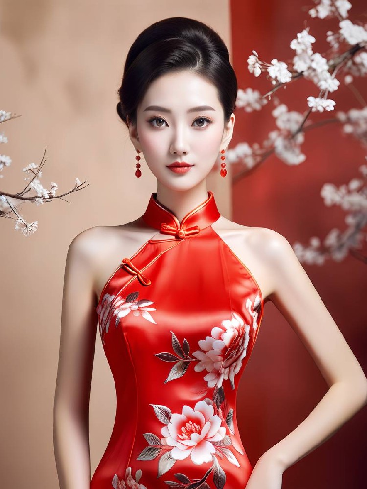 唯美中国红旗袍