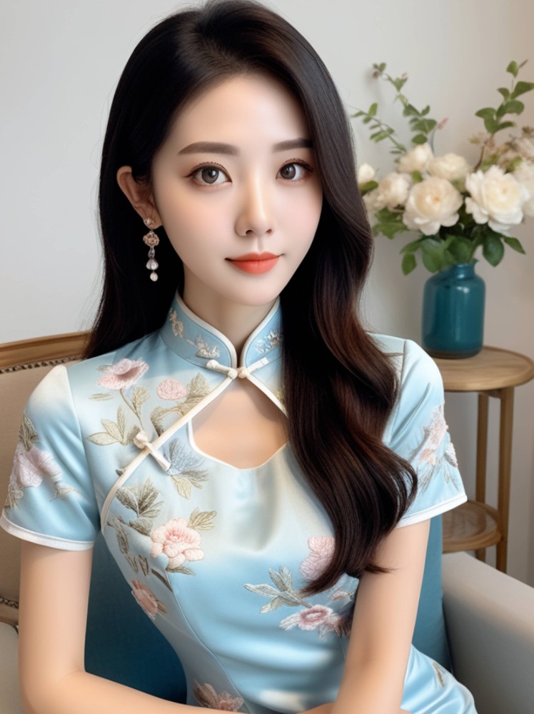 青花绽放：新中式旗袍的优雅诗篇