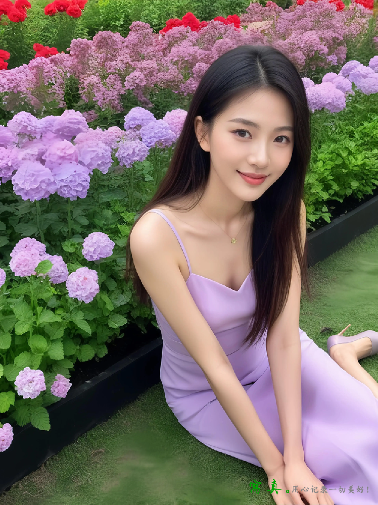 紫花倩影：绽放花海的绝美女友
