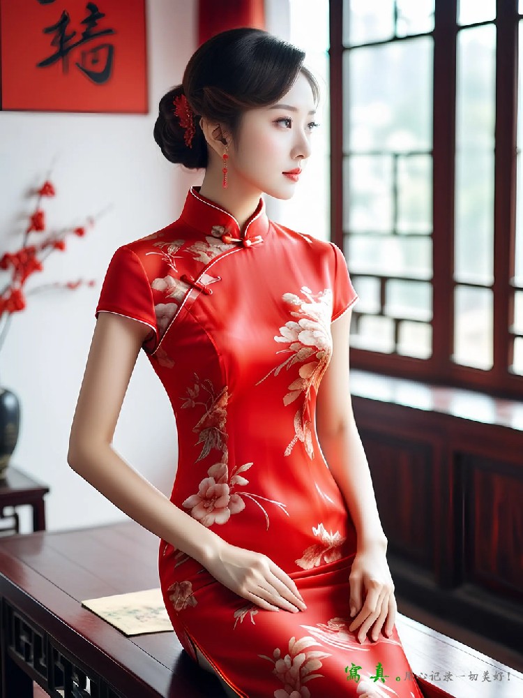 唯美中国红旗袍